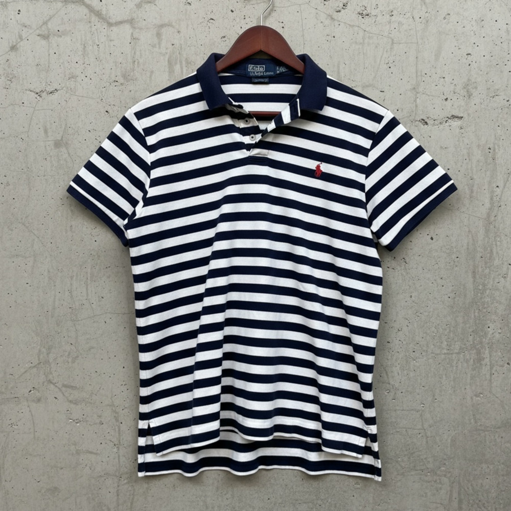 Polo Ralph Lauren Polo Shirt Size XL White Navy Striped - Picture 1 of 7